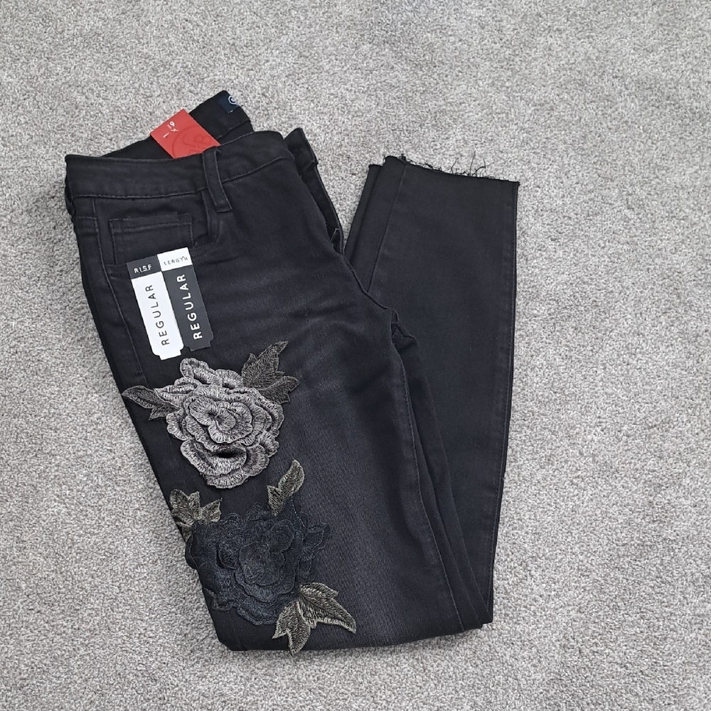 NWT Black Jeans with Floral Embroidery